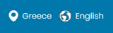 Icon displaying a location pin for Greece and a globe symbol indicating language selection in English.