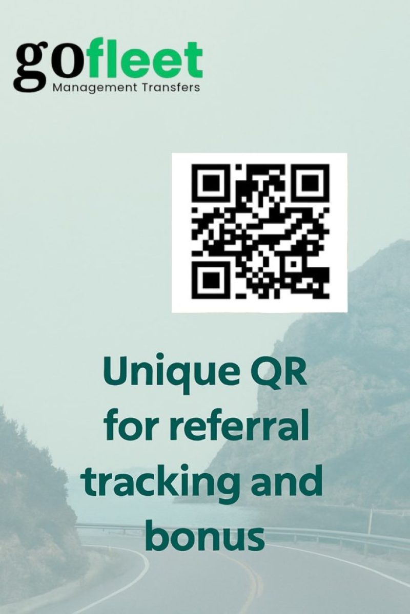 A unique QR code designed for referral tracking and bonus purposes displayed on a background with a road.